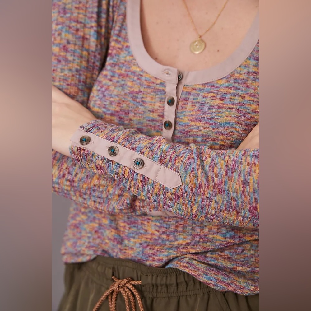 Anthropologie Puff Long Sleeve Knit Henley Top - Picture 2 of 4